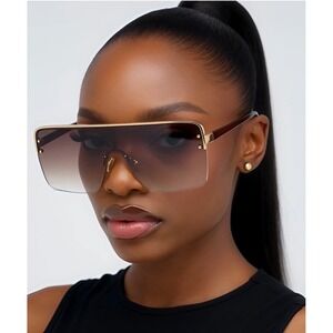 Luxury Women Sunglasses Brown Lens Frameless Trendy Eyewear Square Elegant UV400
